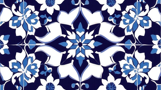 Iznik Tile Artistry, intricate floral and star motifs in vibrant blue and white, showcasing traditional Turkish craftsmanship and design elegance