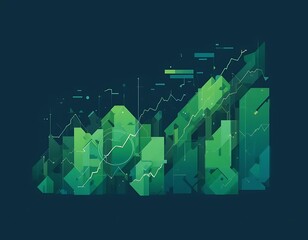 Obraz premium Abstract Green Geometric Growth Chart Showing Upward Trend