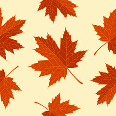 Fototapeta premium Brown maple leaves with yellow background