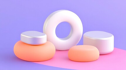 A modern arrangement of colorful, round shapes displayed on a pastel background, featuring soft textures and minimalistic design elements.