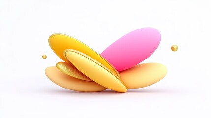 A vibrant arrangement of colorful, oval shapes in yellow, pink, and orange, set against a clean, white background.