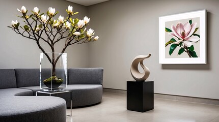Frame mockup, Living room wall poster mockup. Interior mockup with house background. Modern interior design.	

