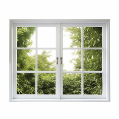 White DoubleHung Window Green Foliage View