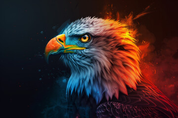 Golden eagle soaring in the sky with sharp beak and intense eyes, a powerful bird of prey in nature's wild beauty