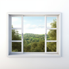 White Window Frame Green Hills Landscape View