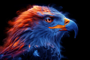 Obraz premium Golden eagle soaring in the sky with sharp beak and intense eyes, a powerful bird of prey in nature's wild beauty