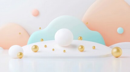 Fototapeta premium A serene and modern composition of pastel shapes and spheres, featuring soft colors and a minimalist aesthetic.