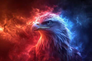 Golden eagle soaring in the sky with sharp beak and intense eyes, a powerful bird of prey in nature's wild beauty
