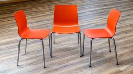 A single empty chair in a circle of others, symbolizing inclusion amidst blurred chaos, inviting a sense of openness and connection in a dynamic setting.

