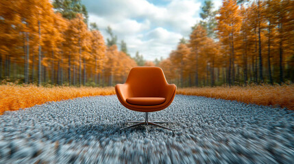 A single empty chair in a circle of others, symbolizing inclusion amidst blurred chaos, inviting a sense of openness and connection in a dynamic setting.


