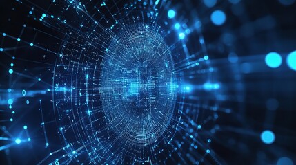 Abstract Blue Geometric Background with Technology Elements