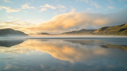 Obraz premium Breathtaking Sunset Over Wharariki Beach, New Zealand Coastline