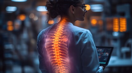 Medical professional with a glowing spine illustration.