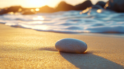 single rock balanced on another symbolizes harmony in chaos calm in adversity and the delicate balance of life faint sunlight enhances tranquility creating a peaceful meditative atmosphere