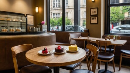 Fototapeta premium Cozy Café Interior with Delicious Desserts and Inviting Atmosphere