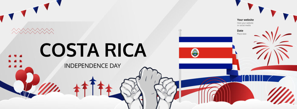Costa Rica National Day festivities banner. Trendy templates for holiday celebration, greeting card, promo, ads, or national event. September 15th Happy Costa Rica Independence Day