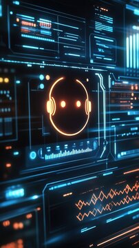 AI customer service innovation, glowing chatbot icon alongside a sleek digital dashboard, enhancing user interaction and support efficiency