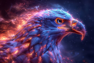 Close-up portrait of a colorful macaw and an eagle with vibrant feathers in a tropical setting
