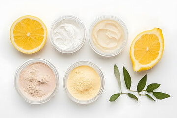 Natural lemon-based skincare ingredients home photo collection clean environment top view organic beauty concepts