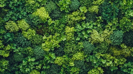 Naklejka premium Aerial view of a lush young green forest in vibrant spring or summer symbolizing renewal growth vitality and interconnected chaos of nature viewed from above with dense treetop patterns