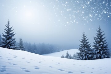 Fototapeta premium snowy scene with pine trees and snow flakes in the background
