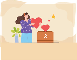 A detailed design of a clothing drive, with neatly folded clothes, donation bins, and cheerful volunteers.