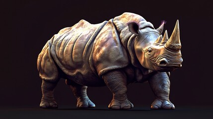 Fototapeta premium Majestic Rhino: A 3D Render of a Powerful Rhinoceros
