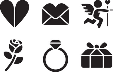 Collection of Valentines day icons vector. Valentines day silhouettes vector illustration