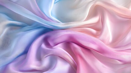 Obraz premium Abstract banner background with Metallic iridescent fabric featuring flowing waves in soft pastel shades of pink, blue, purple