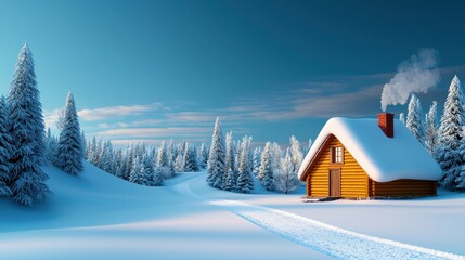 Fototapeta premium [Winter Wanderlust Winter tourism escape] Snowy Winter Village Scene With Red Roof