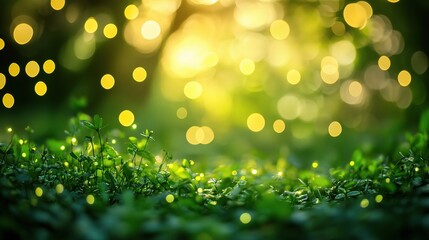 Obraz premium Abstract Spring Themed Background with Green Bokeh Effects