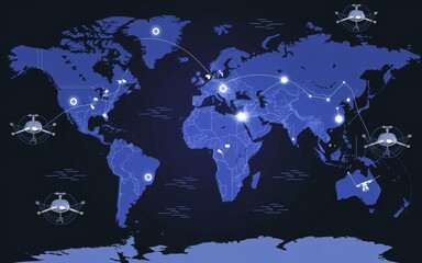 Smart World Global Connectivity, Global drone network connecting continents.