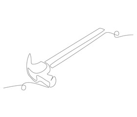 One continuous line drawing of hammer. Single line of hammer vector illustration