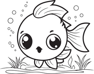 Sea Animals Coloring Activity Worksheet in Black and White Hand Drawn Style