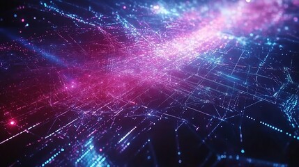 Digital Cyberspace Scene with Floating Particles and Vibrant Colors