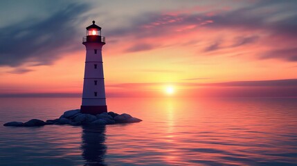Sunset Over Peggy's Cove Lighthouse with Ocean View in Background