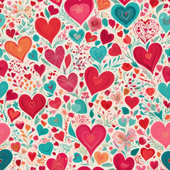 Bright floral Hearts paper Valentines day art background wallpaper for Love gift package. Generative ai image