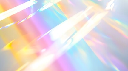 Blurred rainbow light refraction texture overlay effect for photo and mockups. Organic drop diagonal holographic flare on a white wall. Shadows for natural light effects