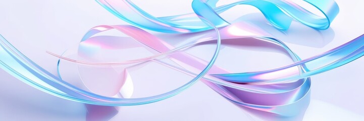 Abstract waves, flowing ribbons, pastel colors, cyan and magenta, ethereal, graceful curves, soft gradients, digital art, minimalist composition, light and airy, translucent layers, dynamic movement, 