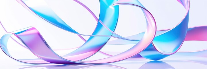 Abstract waves, flowing ribbons, pastel colors, cyan and magenta, ethereal, graceful curves, soft gradients, digital art, minimalist composition, light and airy, translucent layers, dynamic movement, 