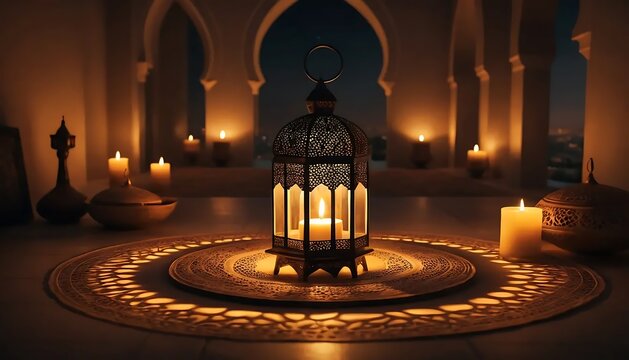 Ornate Lantern Candles Ambient Warm Night Moroccan Setting