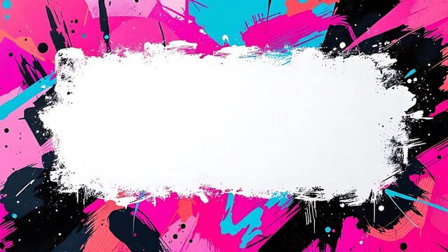 Closeup of colorful teal, pink, blue urban wall texture with white white paint stroke. Modern pattern for design. Creative urban city background. Grunge messy street style background with copy space