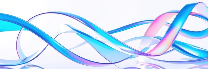 Abstract waves, flowing ribbons, pastel colors, cyan and magenta, ethereal, graceful curves, soft gradients, digital art, minimalist composition, light and airy, translucent layers, dynamic movement, 