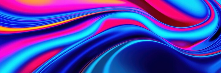 Obraz premium Vibrant fluid abstract, swirling neon colors, liquid motion, psychedelic waves, holographic textures, iridescent flow, dynamic gradients, surreal digital art, smooth curves, glossy surface, kaleidosco