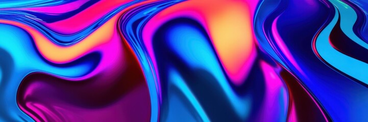 Vibrant fluid abstract, swirling neon colors, liquid motion, psychedelic waves, holographic textures, iridescent flow, dynamic gradients, surreal digital art, smooth curves, glossy surface, kaleidosco