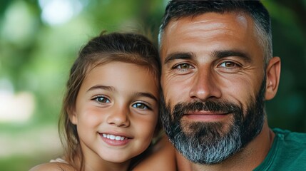 Fototapeta premium Happy Father and Daughter Smiling Together Outdoors
