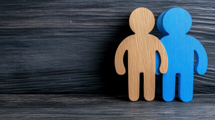 Unity, Diversity, and Partnership Represented by Wooden Figures on Dark Background