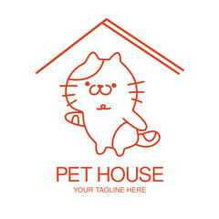 Pet House Logo - Cute Cat Design for Pet Lovers. Perfect for pet shops, veterinary clinics, and animal shelters, this eye-catching design will attract pet love. 