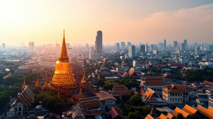 Fototapeta premium Panorama bangkok city at sunset in the business district area