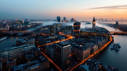 Obraz premium Panorama bangkok city at sunset in the business district area